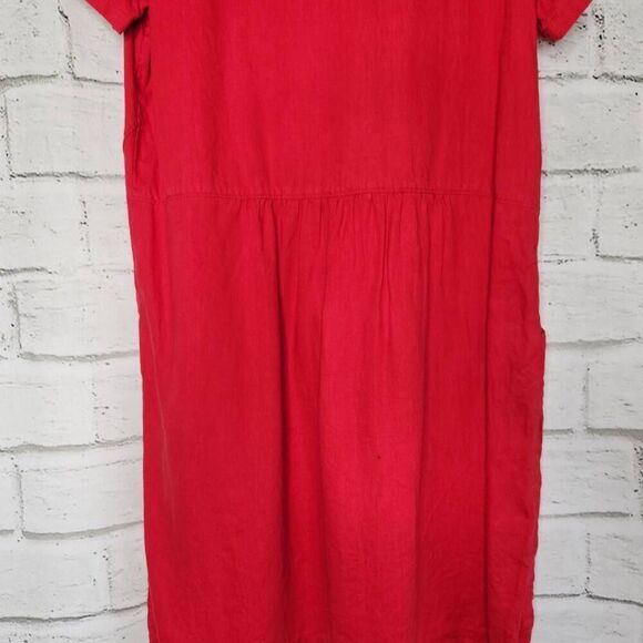 Vivid Womens Red Lagenlook Linen Short Sleeve Midi Dress Size Large - Picture 9 of 11